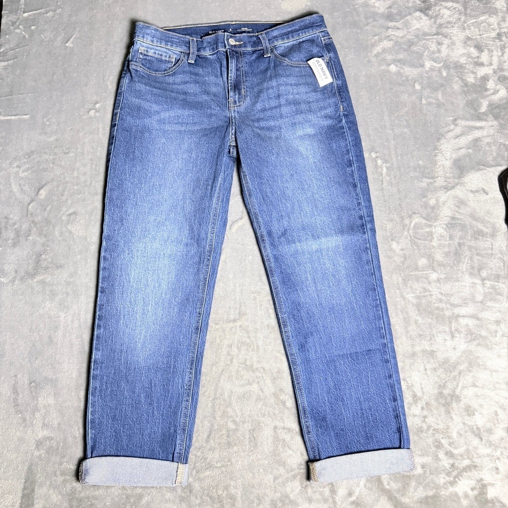 New Old Navy Wow Boyfriend Jeans Womens 8 Short Mid Rise Medium Wash Blue Denim - Picture 1 of 6